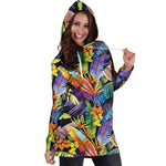 Colorful Leaves Tropical Pattern Print Hoodie Dress GearFrost