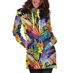 Colorful Leaves Tropical Pattern Print Hoodie Dress GearFrost