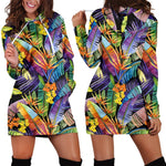 Colorful Leaves Tropical Pattern Print Hoodie Dress GearFrost