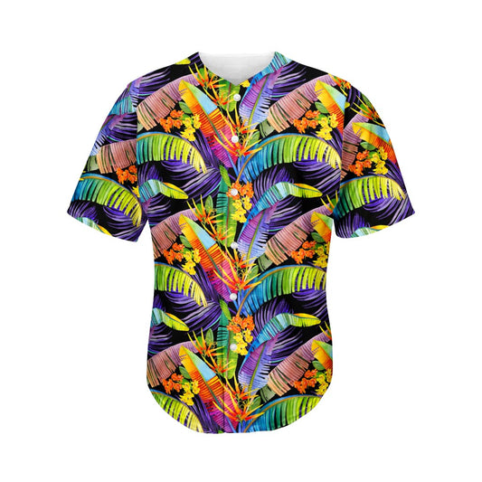 Colorful Leaves Tropical Pattern Print Men's Baseball Jersey