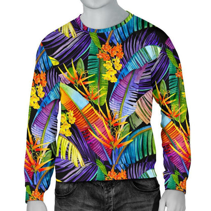 Colorful Leaves Tropical Pattern Print Men's Crewneck Sweatshirt GearFrost