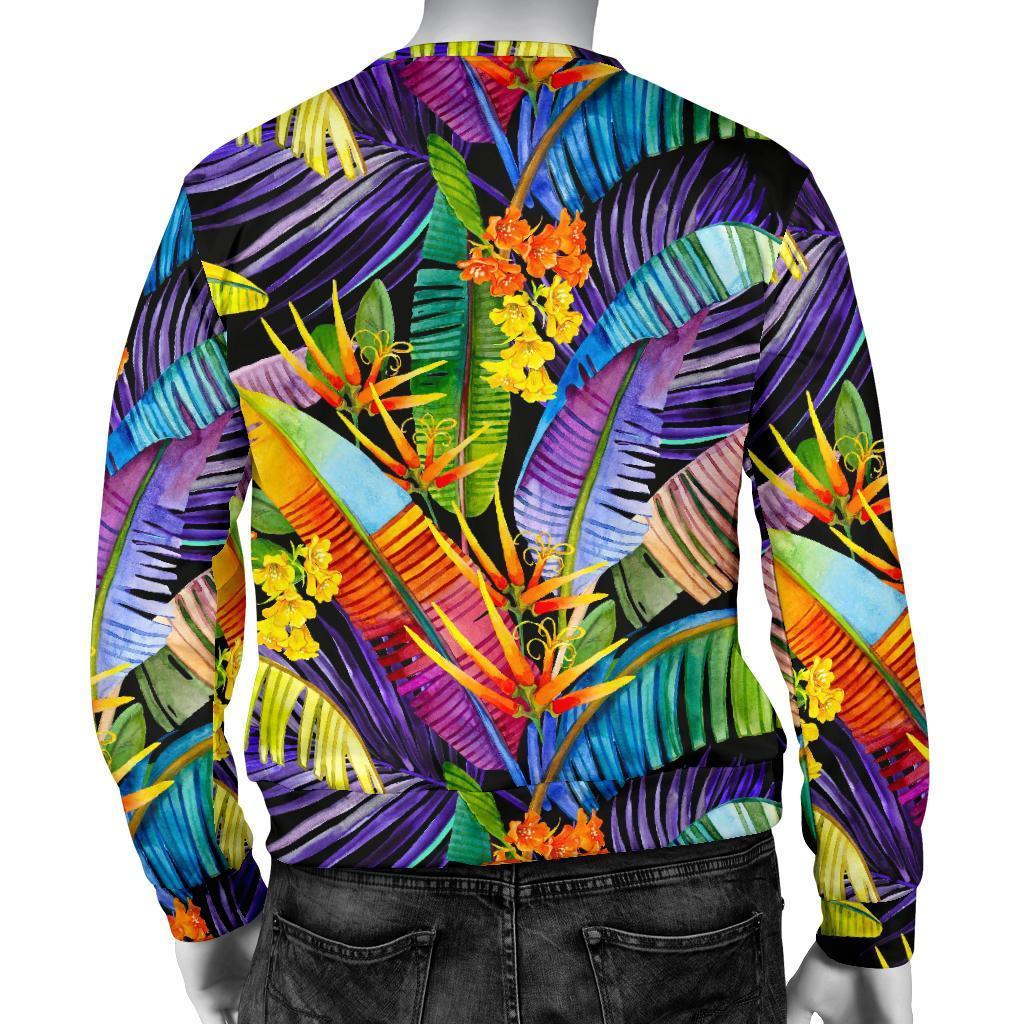 Colorful Leaves Tropical Pattern Print Men's Crewneck Sweatshirt GearFrost