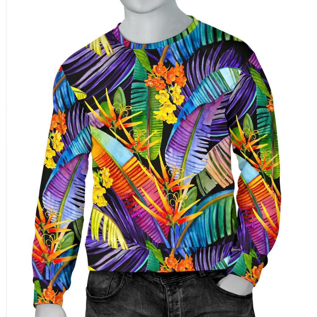 Colorful Leaves Tropical Pattern Print Men's Crewneck Sweatshirt GearFrost