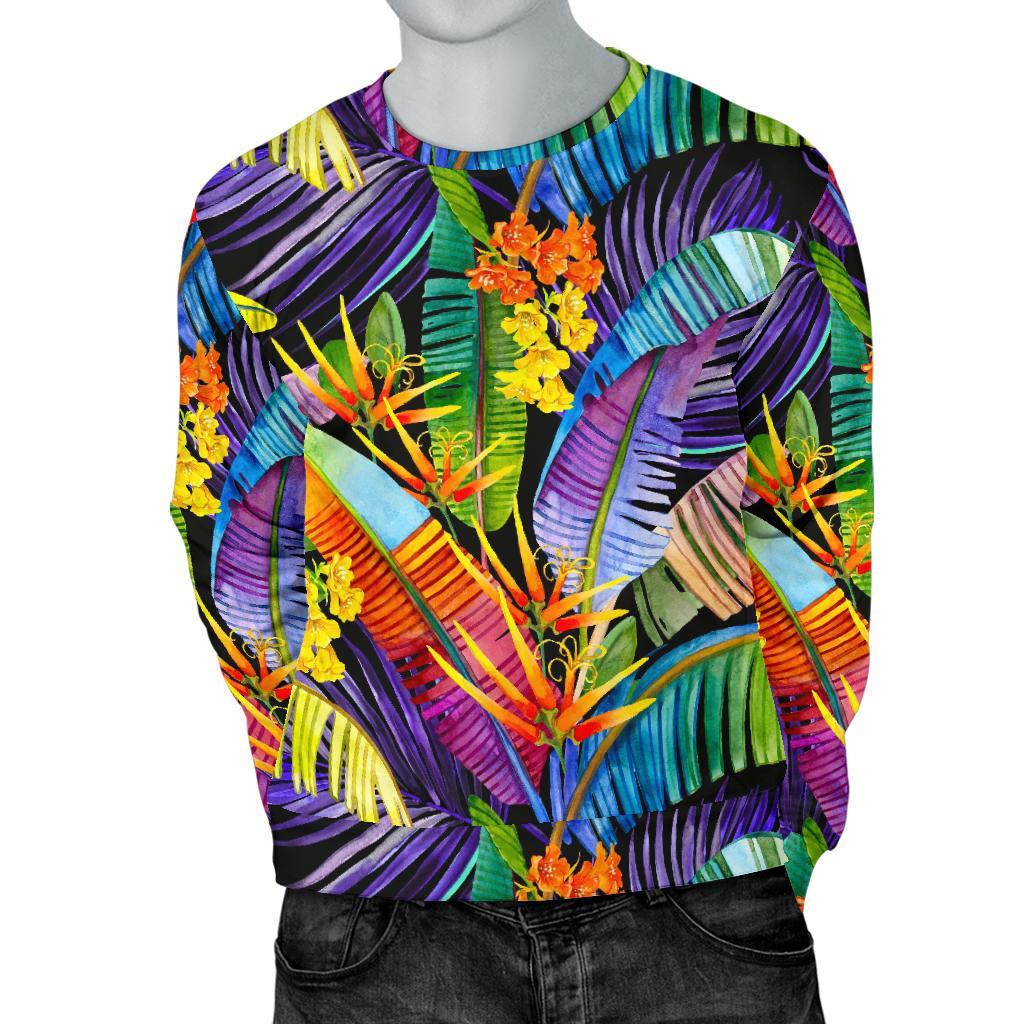 Colorful Leaves Tropical Pattern Print Men's Crewneck Sweatshirt GearFrost