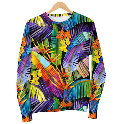 Colorful Leaves Tropical Pattern Print Men's Crewneck Sweatshirt GearFrost