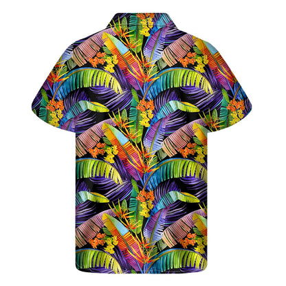 Colorful Leaves Tropical Pattern Print Men's Short Sleeve Shirt