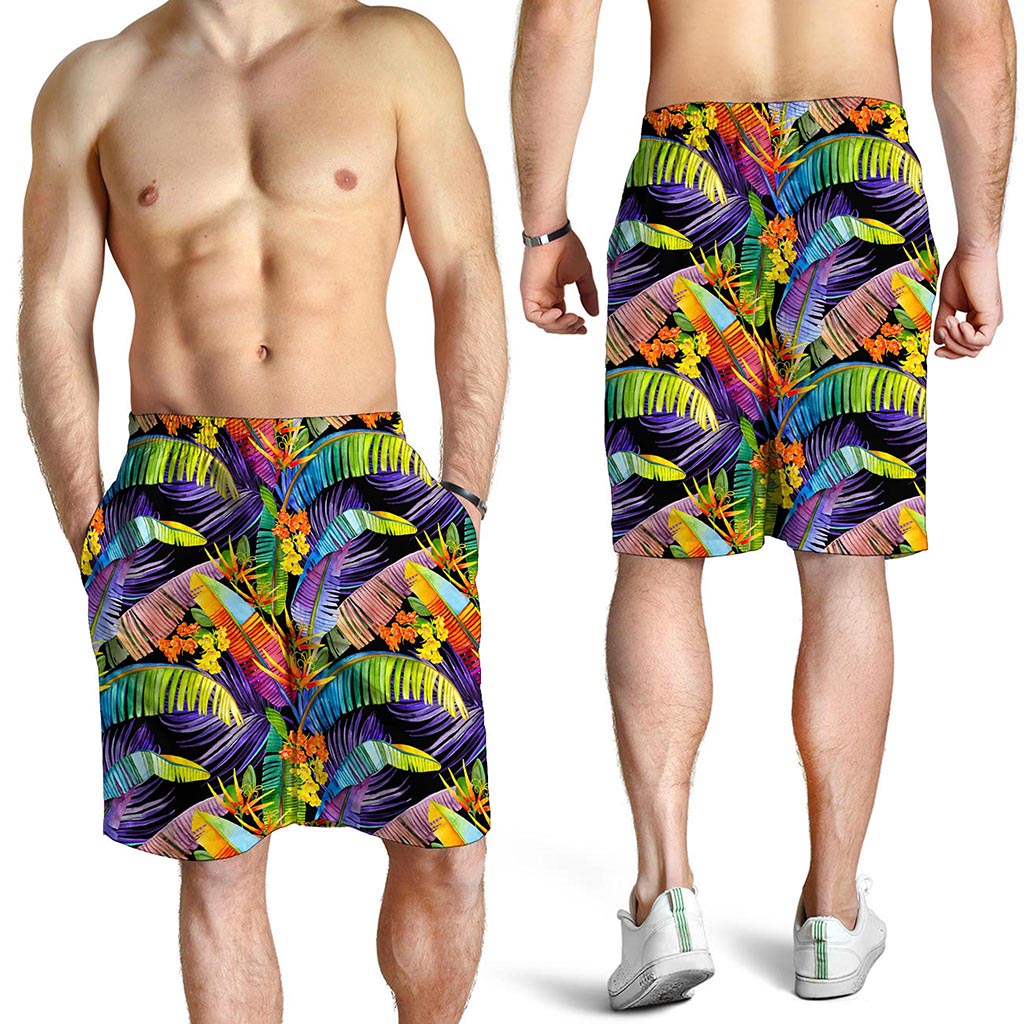 Colorful Leaves Tropical Pattern Print Men's Shorts