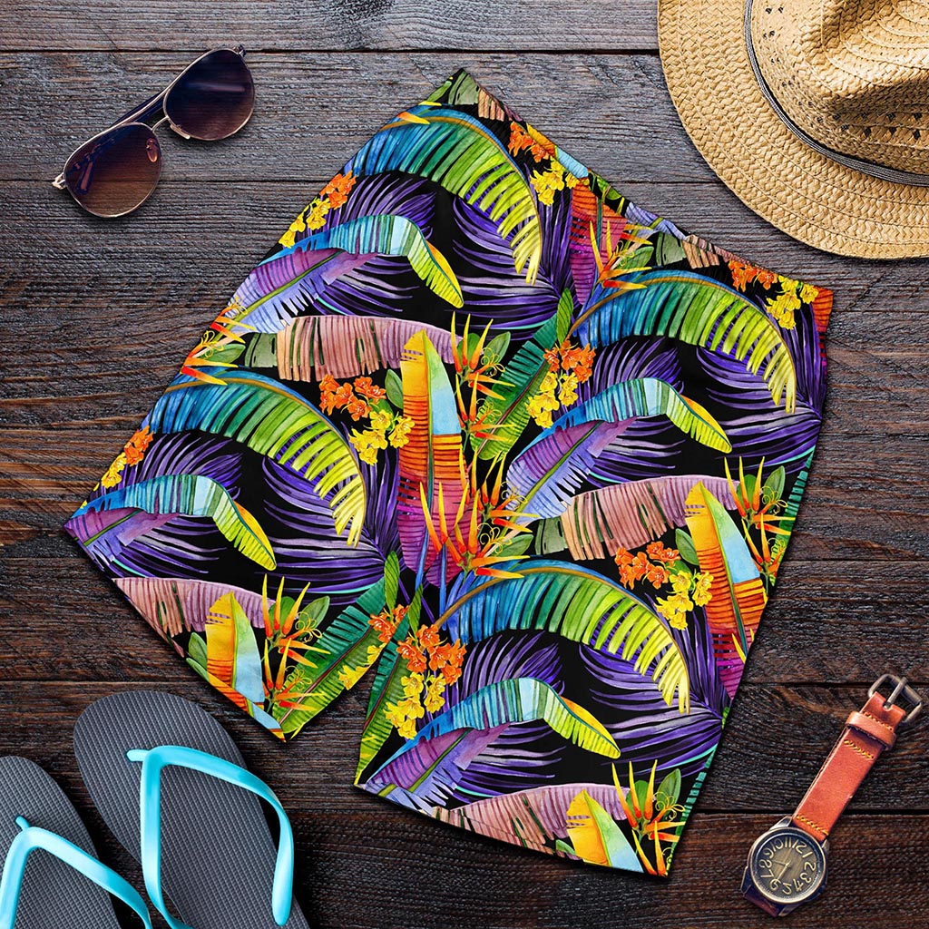 Colorful Leaves Tropical Pattern Print Men's Shorts