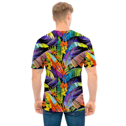 Colorful Leaves Tropical Pattern Print Men's T-Shirt