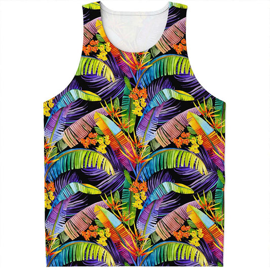 Colorful Leaves Tropical Pattern Print Men's Tank Top