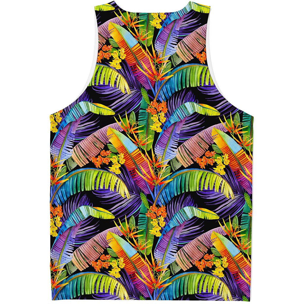 Colorful Leaves Tropical Pattern Print Men's Tank Top