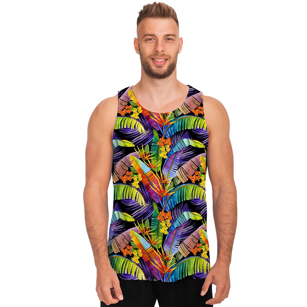 Colorful Leaves Tropical Pattern Print Men's Tank Top