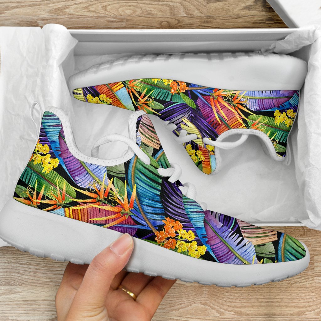 Colorful Leaves Tropical Pattern Print Mesh Knit Shoes GearFrost
