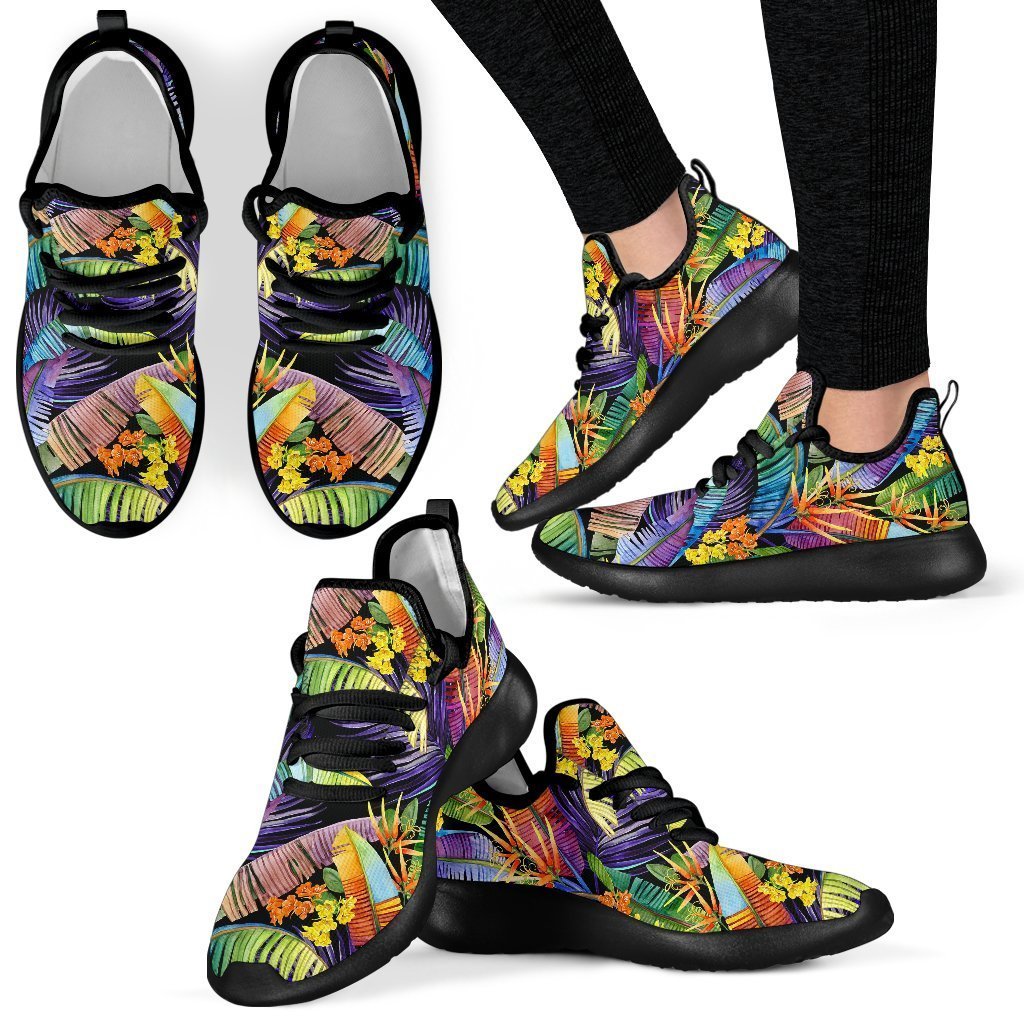 Colorful Leaves Tropical Pattern Print Mesh Knit Shoes GearFrost