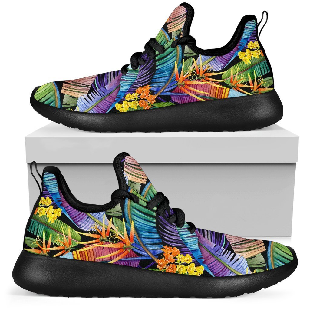 Colorful Leaves Tropical Pattern Print Mesh Knit Shoes GearFrost