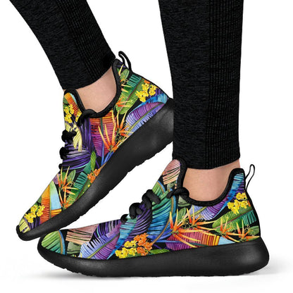 Colorful Leaves Tropical Pattern Print Mesh Knit Shoes GearFrost