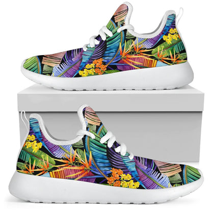 Colorful Leaves Tropical Pattern Print Mesh Knit Shoes GearFrost