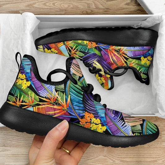 Colorful Leaves Tropical Pattern Print Mesh Knit Shoes GearFrost