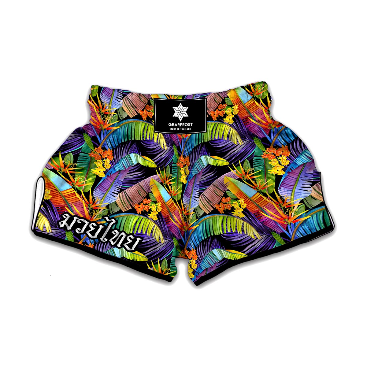 Colorful Leaves Tropical Pattern Print Muay Thai Boxing Shorts