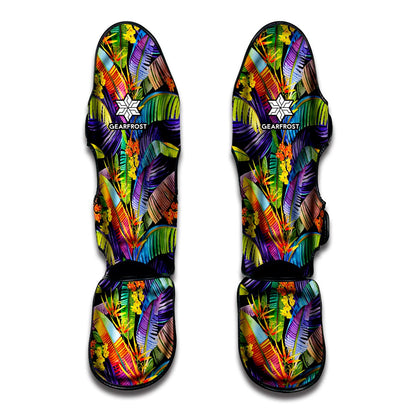 Colorful Leaves Tropical Pattern Print Muay Thai Shin Guard