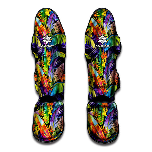 Colorful Leaves Tropical Pattern Print Muay Thai Shin Guard