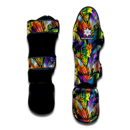 Colorful Leaves Tropical Pattern Print Muay Thai Shin Guard