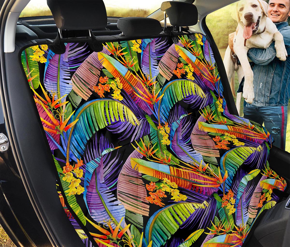 Colorful Leaves Tropical Pattern Print Pet Car Back Seat Cover