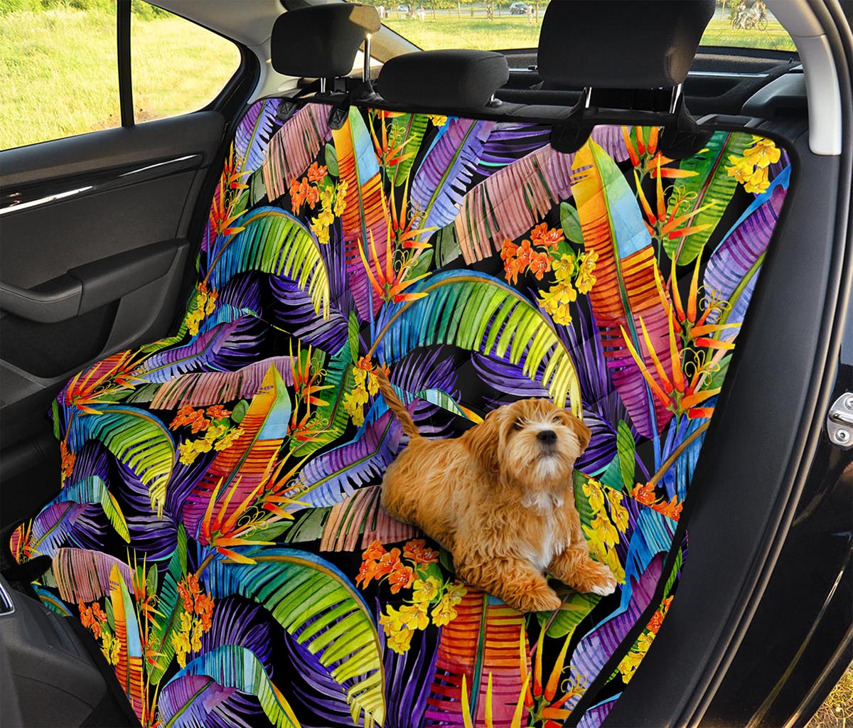 Colorful Leaves Tropical Pattern Print Pet Car Back Seat Cover