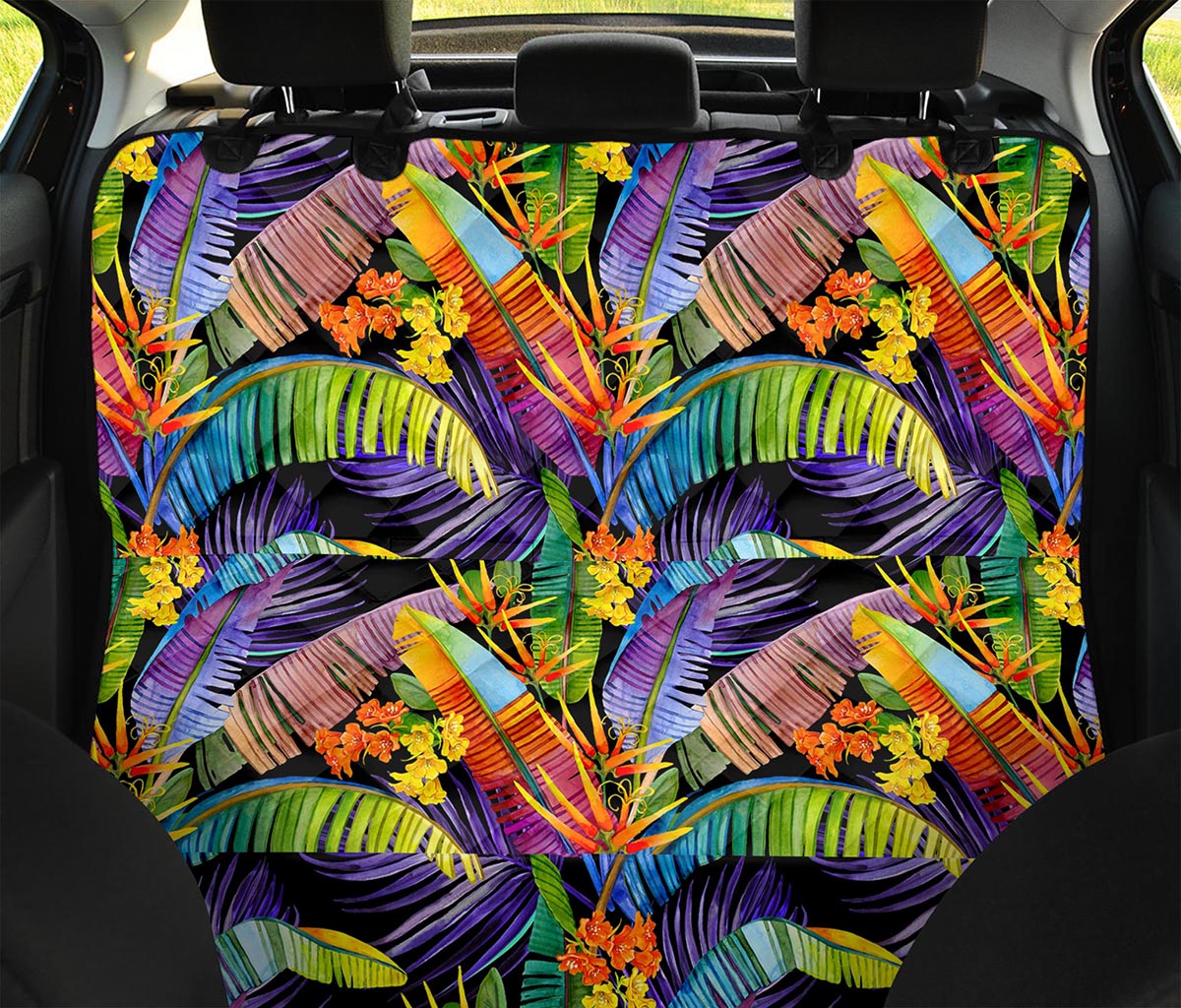 Colorful Leaves Tropical Pattern Print Pet Car Back Seat Cover