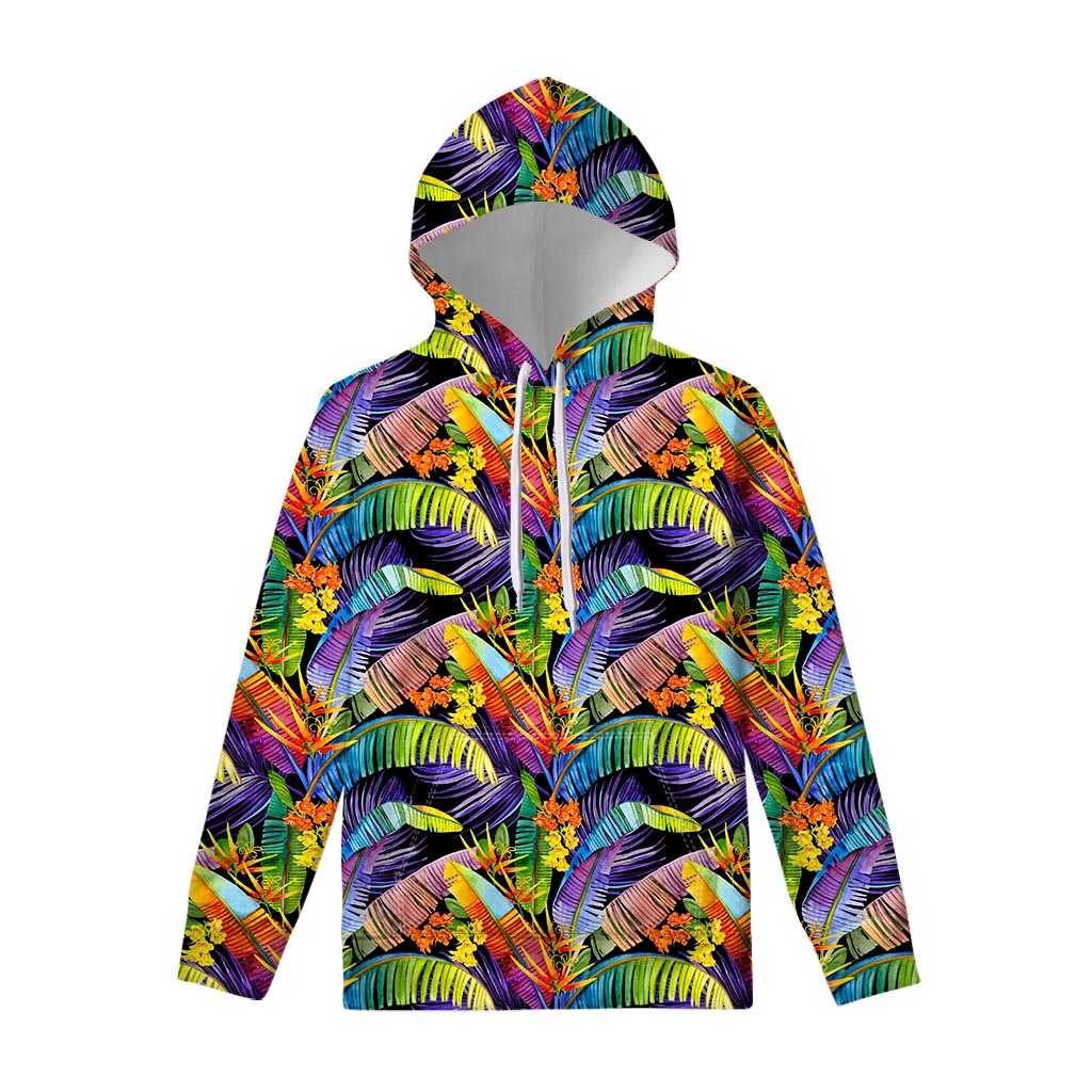 Colorful Leaves Tropical Pattern Print Pullover Hoodie