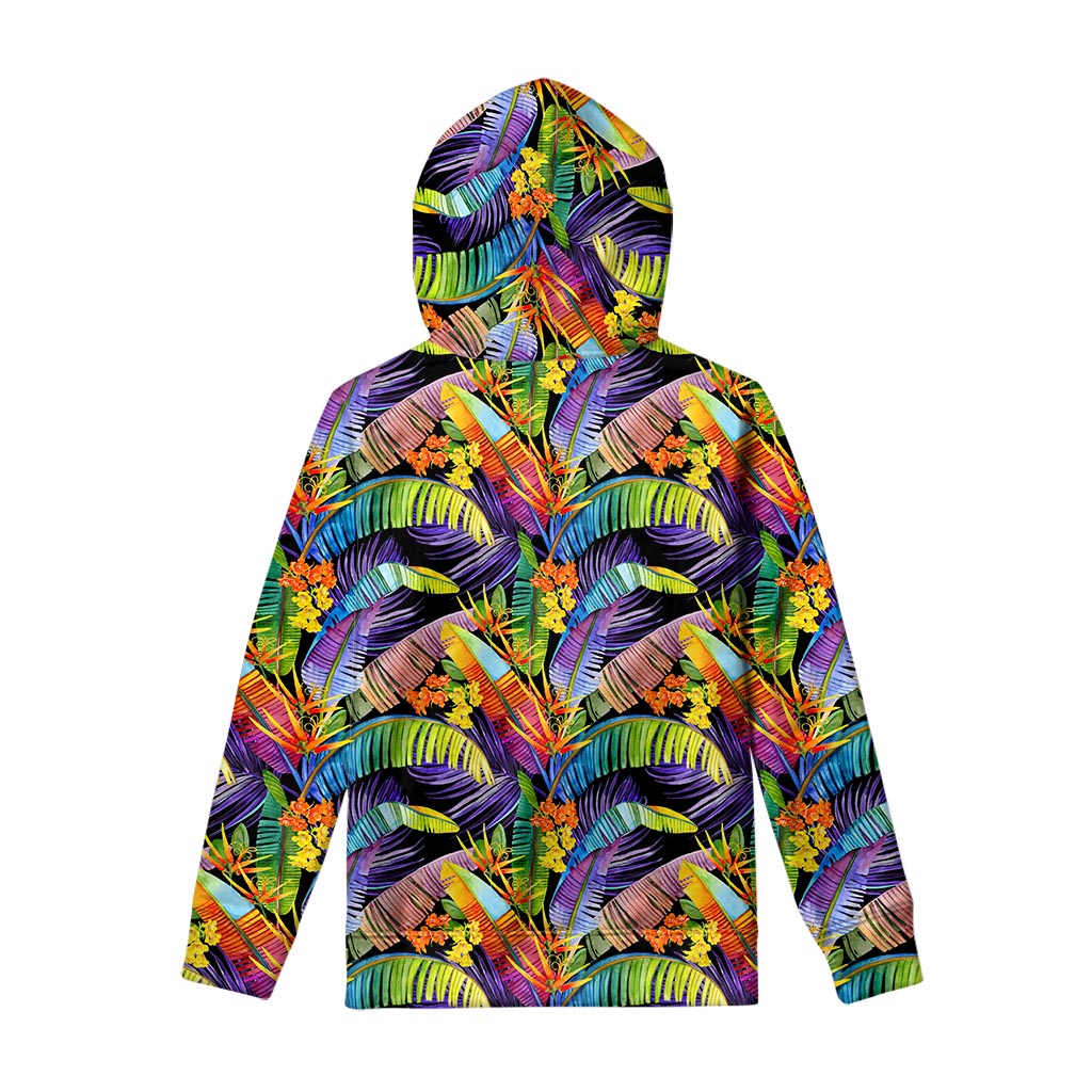 Colorful Leaves Tropical Pattern Print Pullover Hoodie