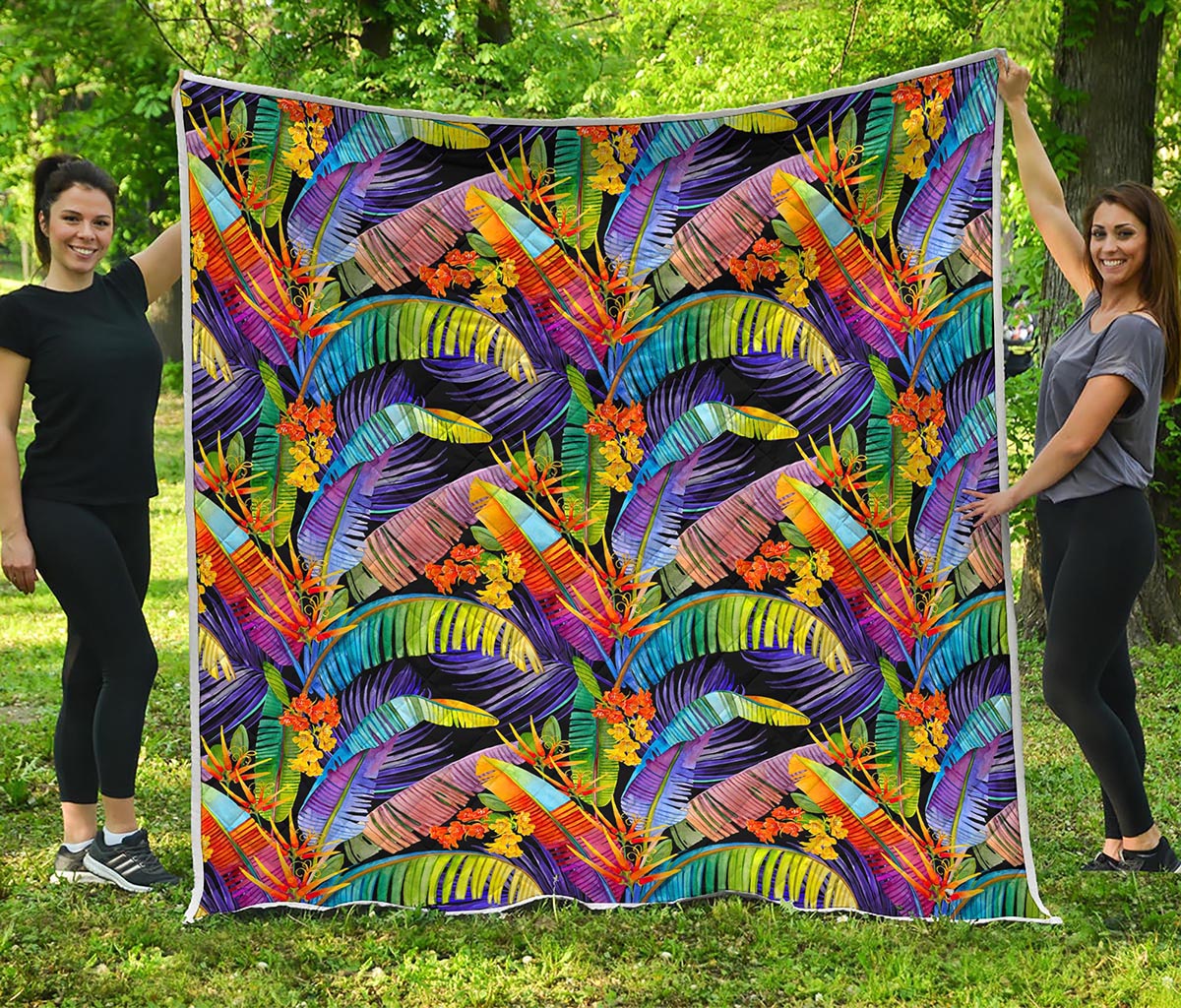 Colorful Leaves Tropical Pattern Print Quilt