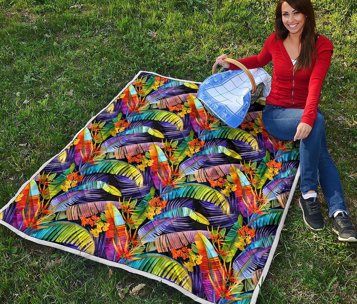 Colorful Leaves Tropical Pattern Print Quilt
