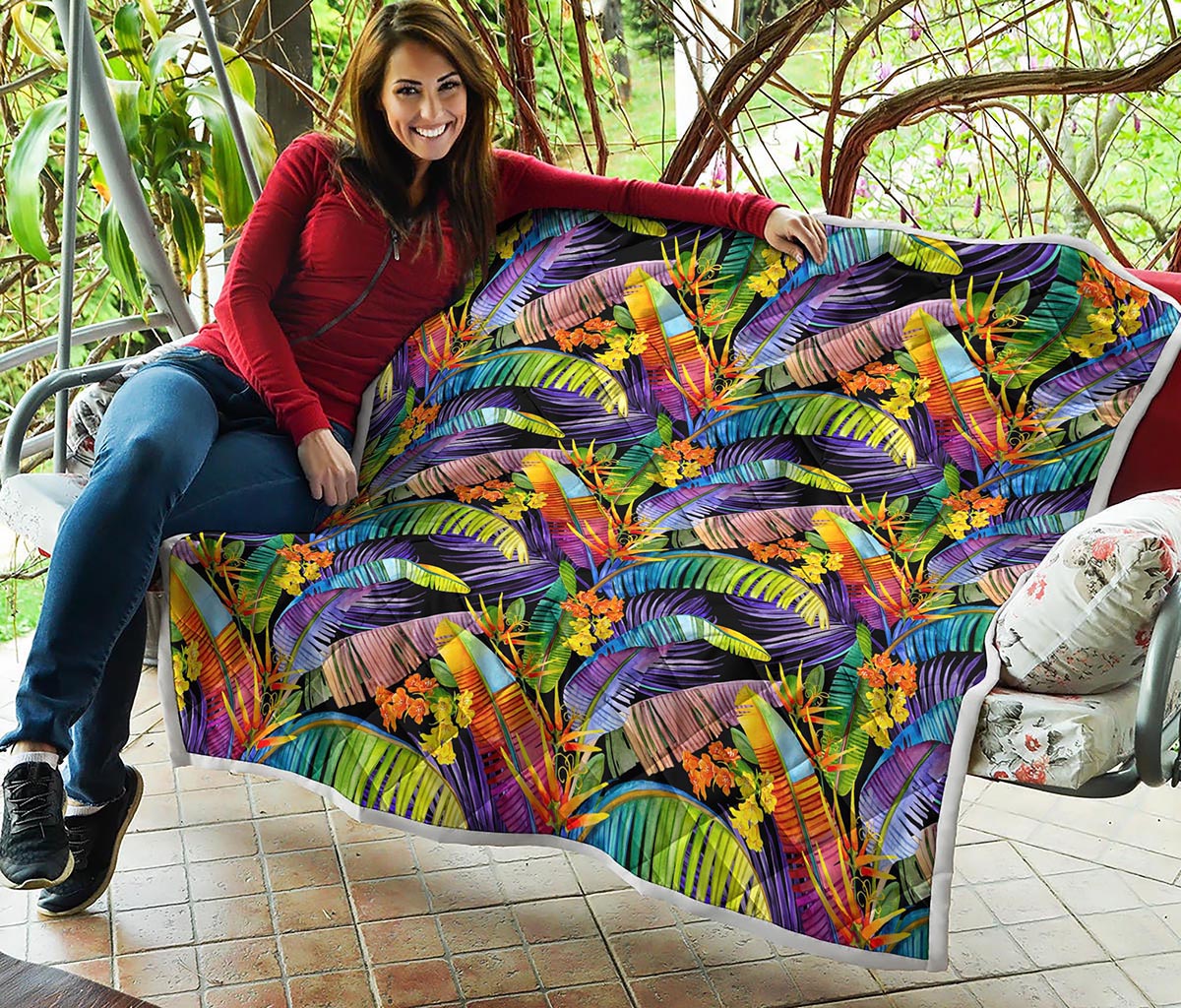 Colorful Leaves Tropical Pattern Print Quilt