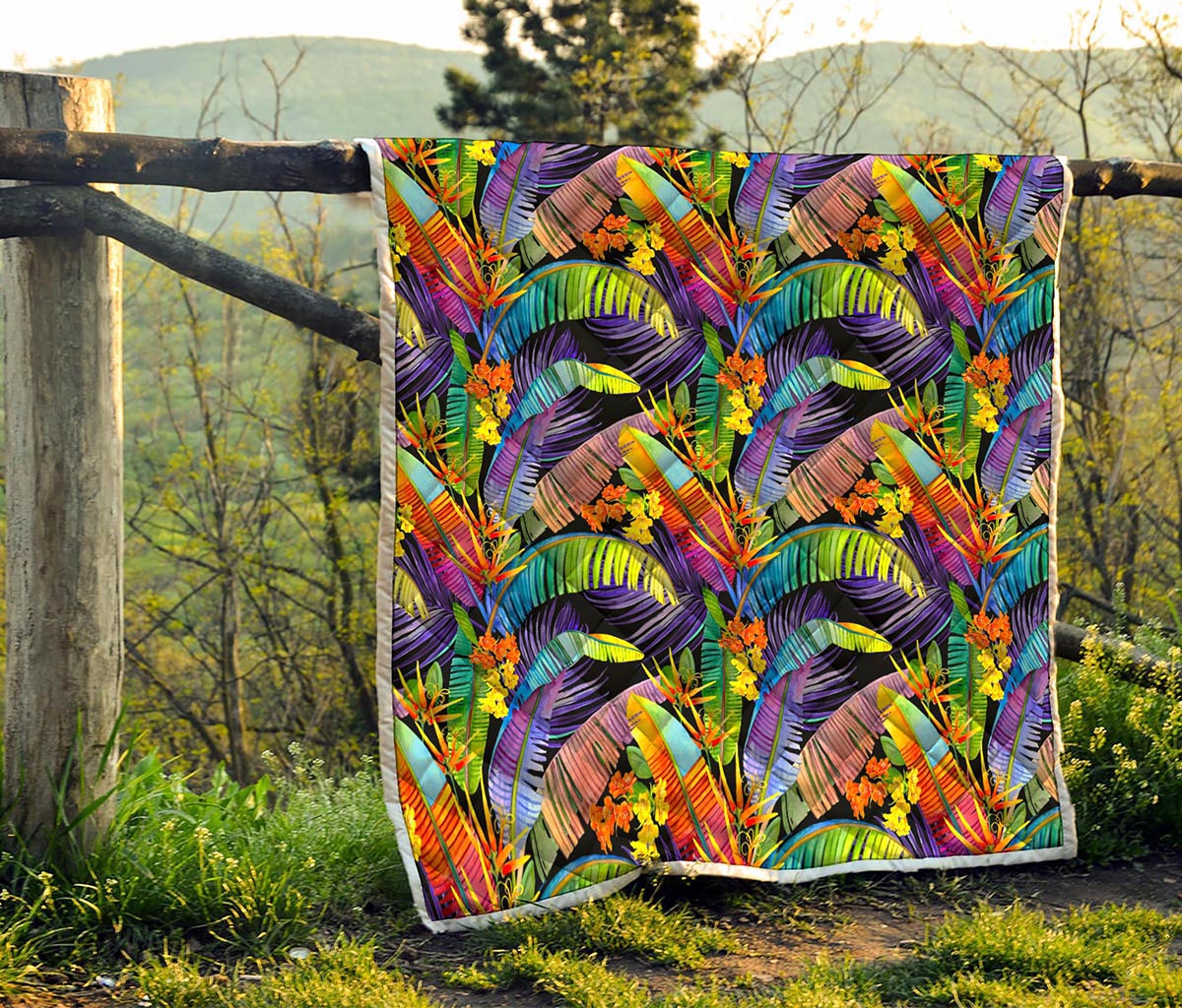 Colorful Leaves Tropical Pattern Print Quilt