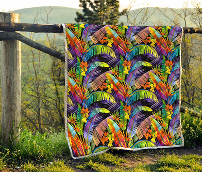 Colorful Leaves Tropical Pattern Print Quilt