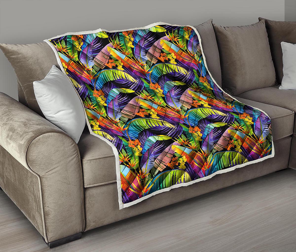 Colorful Leaves Tropical Pattern Print Quilt