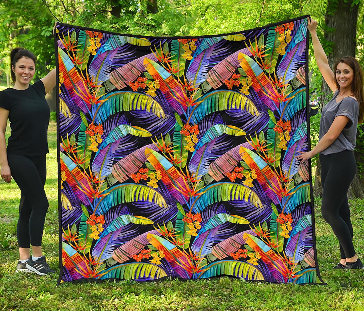 Colorful Leaves Tropical Pattern Print Quilt