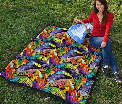 Colorful Leaves Tropical Pattern Print Quilt