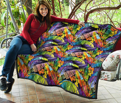 Colorful Leaves Tropical Pattern Print Quilt