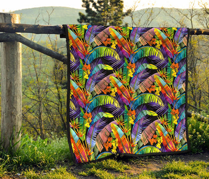 Colorful Leaves Tropical Pattern Print Quilt