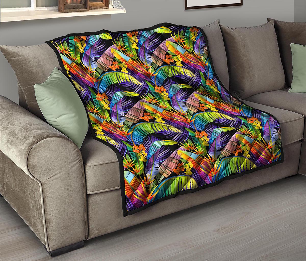 Colorful Leaves Tropical Pattern Print Quilt