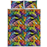 Colorful Leaves Tropical Pattern Print Quilt Bed Set