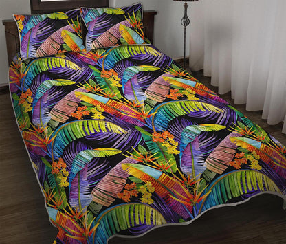 Colorful Leaves Tropical Pattern Print Quilt Bed Set