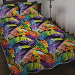 Colorful Leaves Tropical Pattern Print Quilt Bed Set