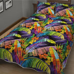 Colorful Leaves Tropical Pattern Print Quilt Bed Set