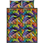 Colorful Leaves Tropical Pattern Print Quilt Bed Set