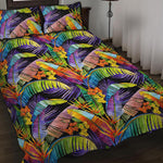Colorful Leaves Tropical Pattern Print Quilt Bed Set
