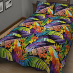 Colorful Leaves Tropical Pattern Print Quilt Bed Set