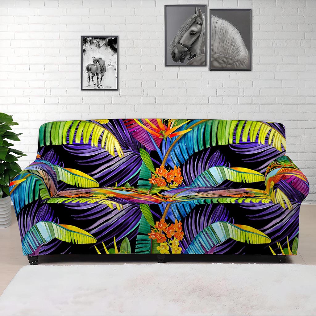 Colorful Leaves Tropical Pattern Print Sofa Cover